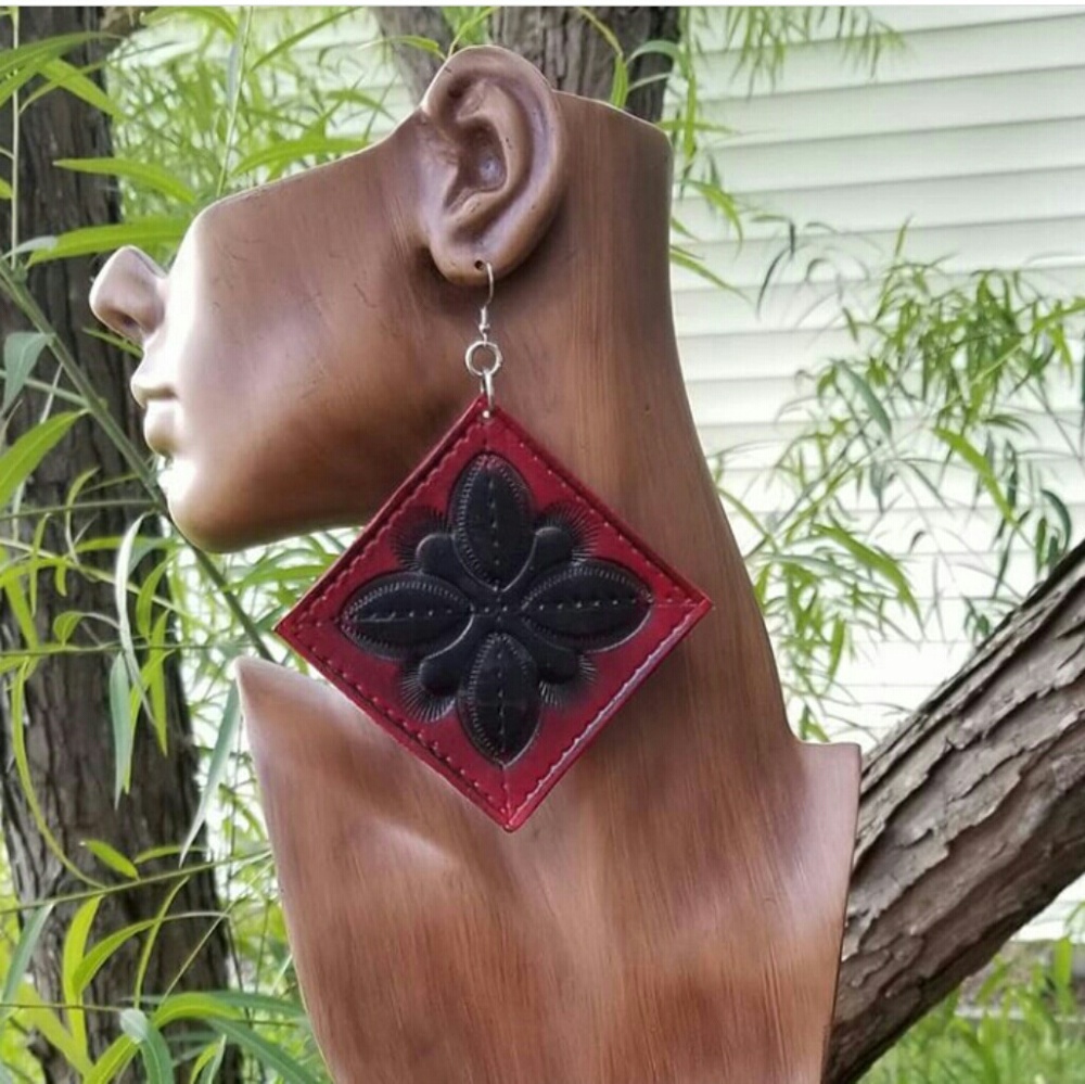 Hand-Made Leather Diamond Shaped Earrings